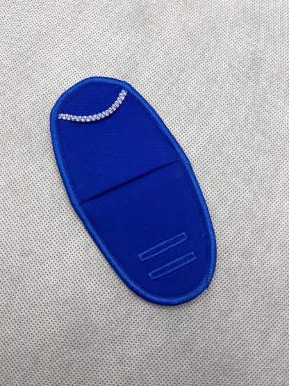 royal blue eye patch with matching stitching. For plastic and metal framed glasses.