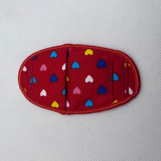 Eye patch, rainbow hearts on red, metal